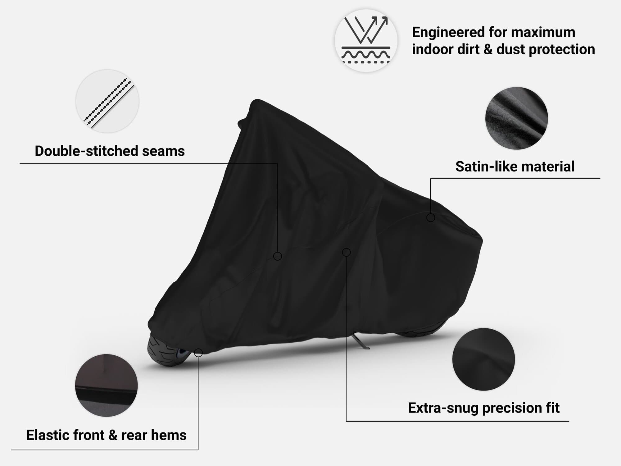 Indoor Black Satin Shield Motorcycle Cover Details