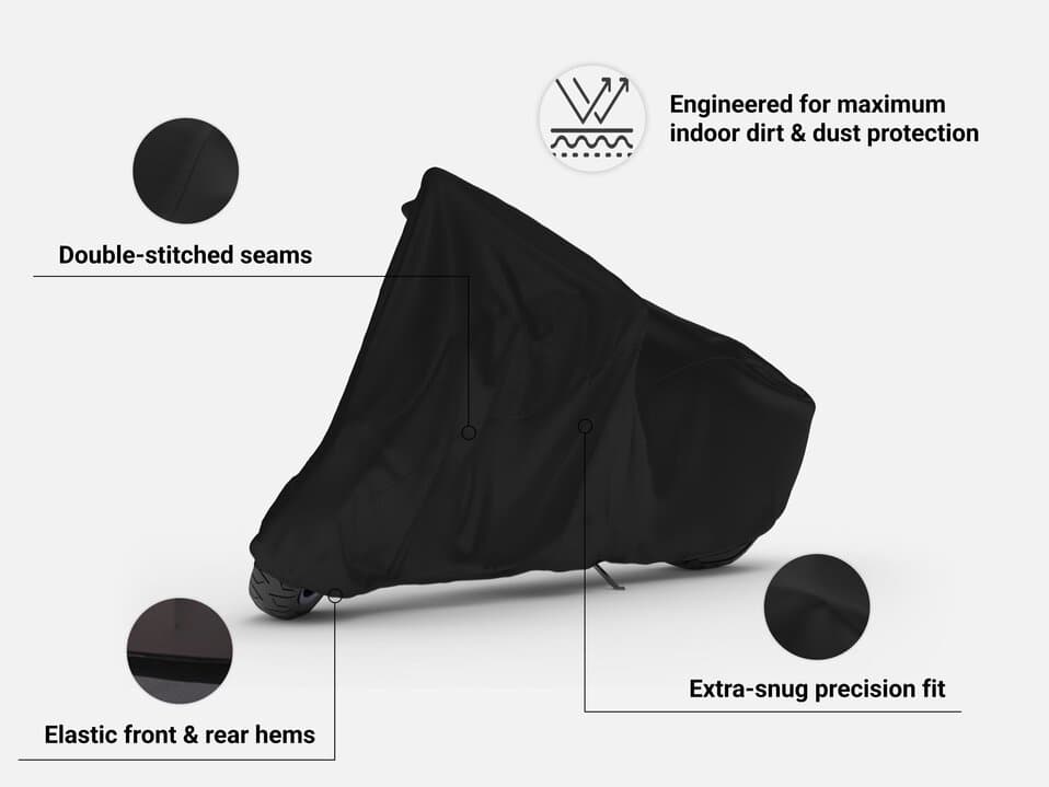 Indoor Black Satin Shield Motorcycle Cover Details