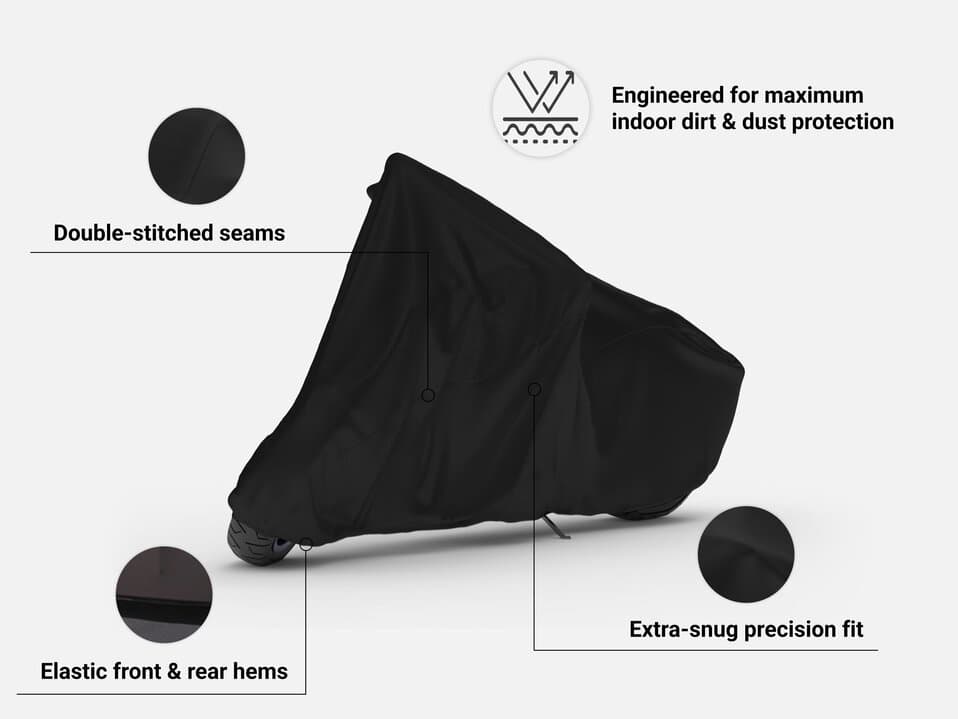 Indoor Black Satin Shield Scooter Cover Details