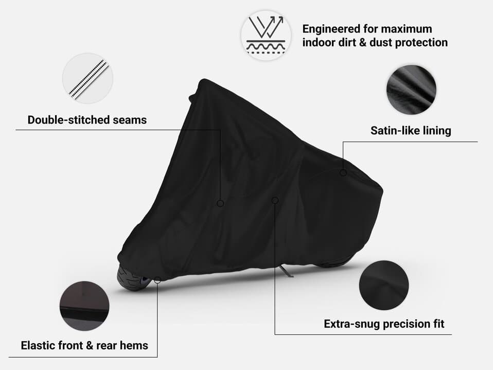 Indoor Black Satin Shield Scooter Cover Details